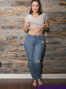 Pretty fatty strips naked and reveals her yummy big breasts and bubble butt